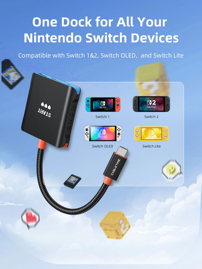 4K144Hz Switch 2 Dock Station d'accueil TV portable de remplacement 3-en-1 pour Switch/Switch 2/Steam Deck
