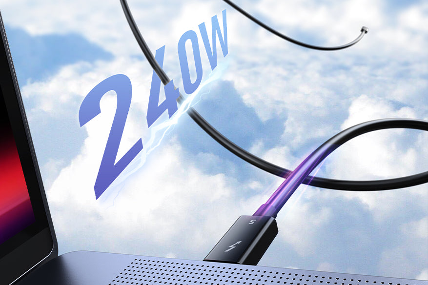 240W Thunderbolt 5 cable for ultra-fast charging of laptops, gaming devices, and workstations