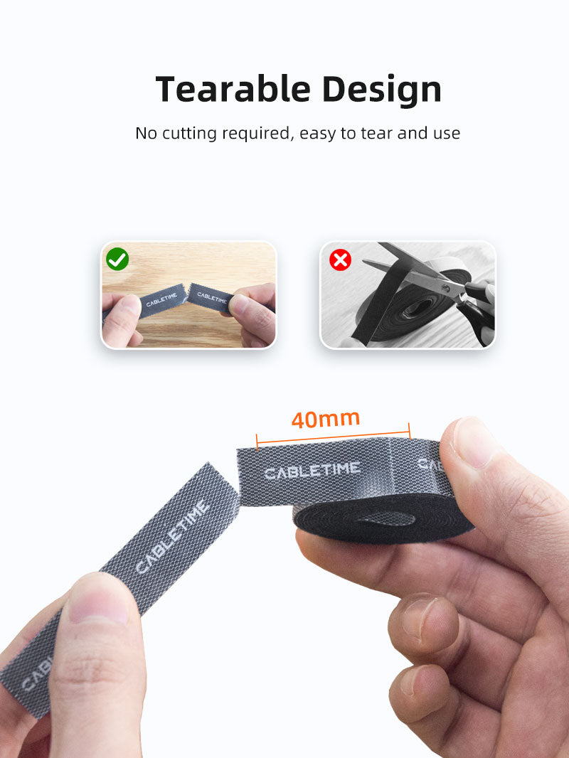 Tearable and Reusable Hook and Loop Cable Tie Roll 2M 5M