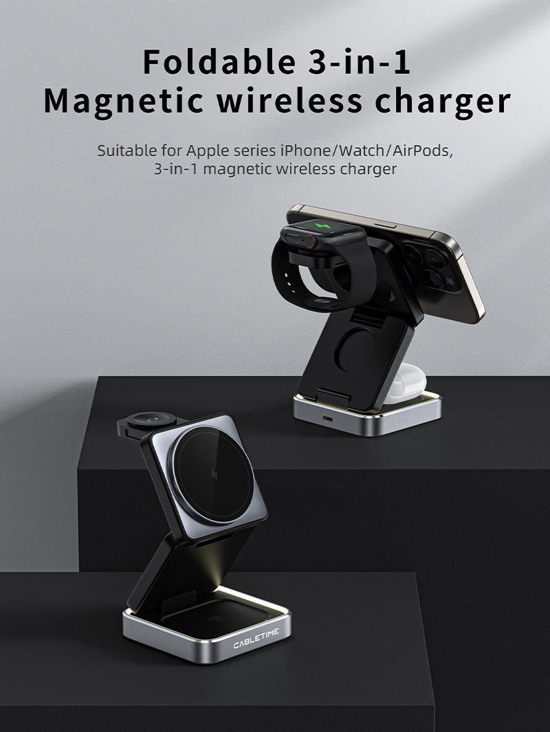 3 in 1 Foldable Wireless Stand for iPhone, Apple Watch and Airpods