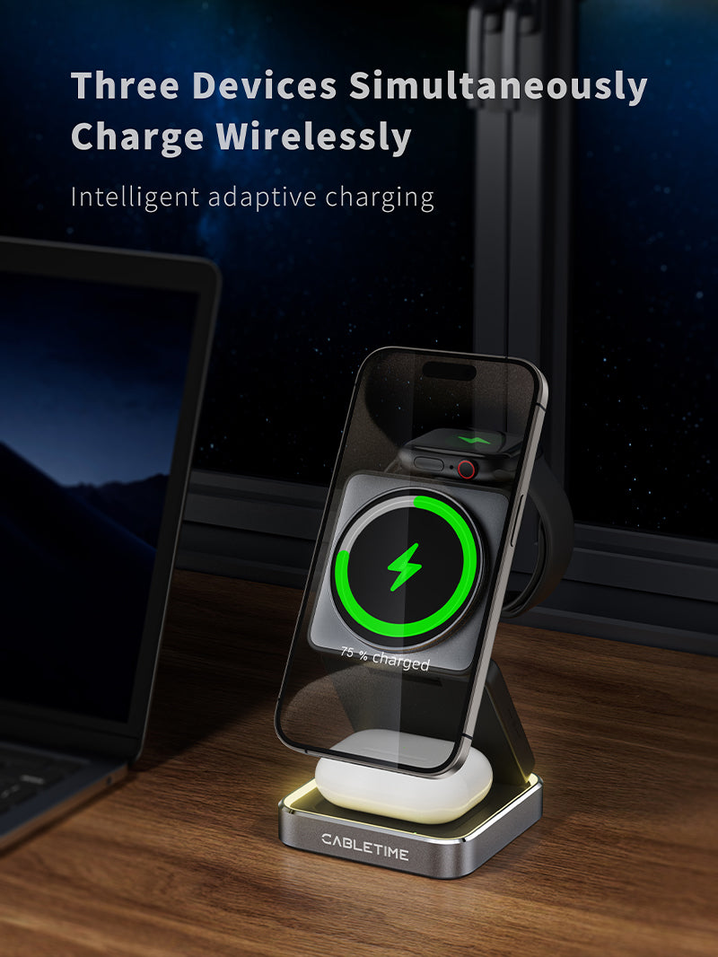 3 in 1 Foldable Wireless Stand for iPhone, Apple Watch and Airpods