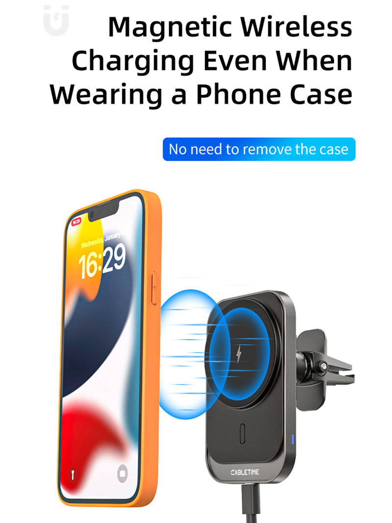 Magsafe 15w Magnetic Wireless Car Charger Holder for iPhone 16/15/14/13/12