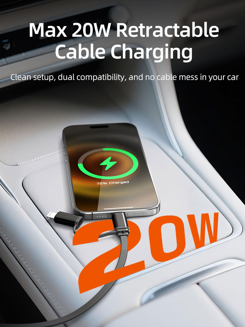 2 IN 1 Magnetic Wireless Car Charger with Retractable Cable
