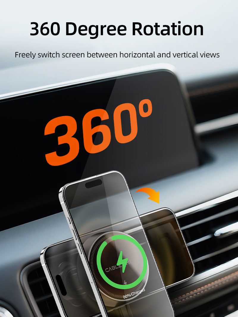 2 IN 1 Magnetic Wireless Car Charger with Retractable Cable