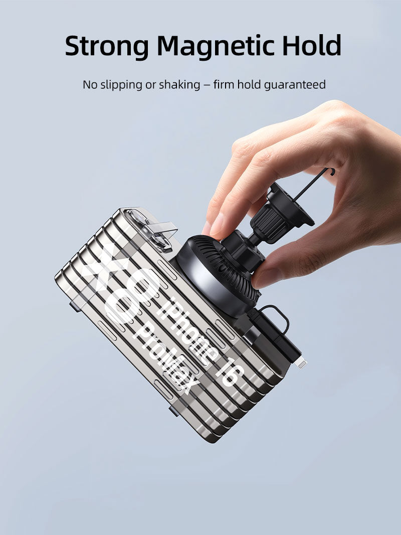 Caricatore auto wireless magnetico da 2 in 1 con cavo retrattile