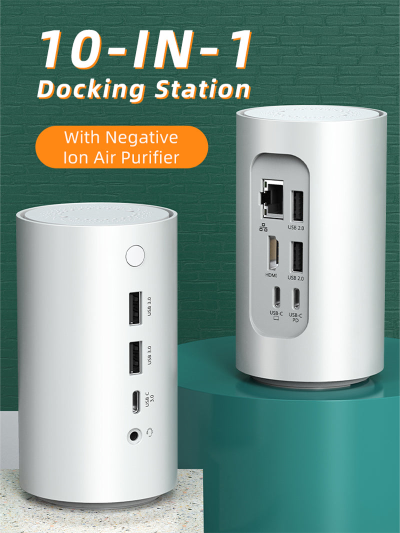 CABLETIME 10 IN 1 USBC Docking Station with Negative Ion Air Purifier