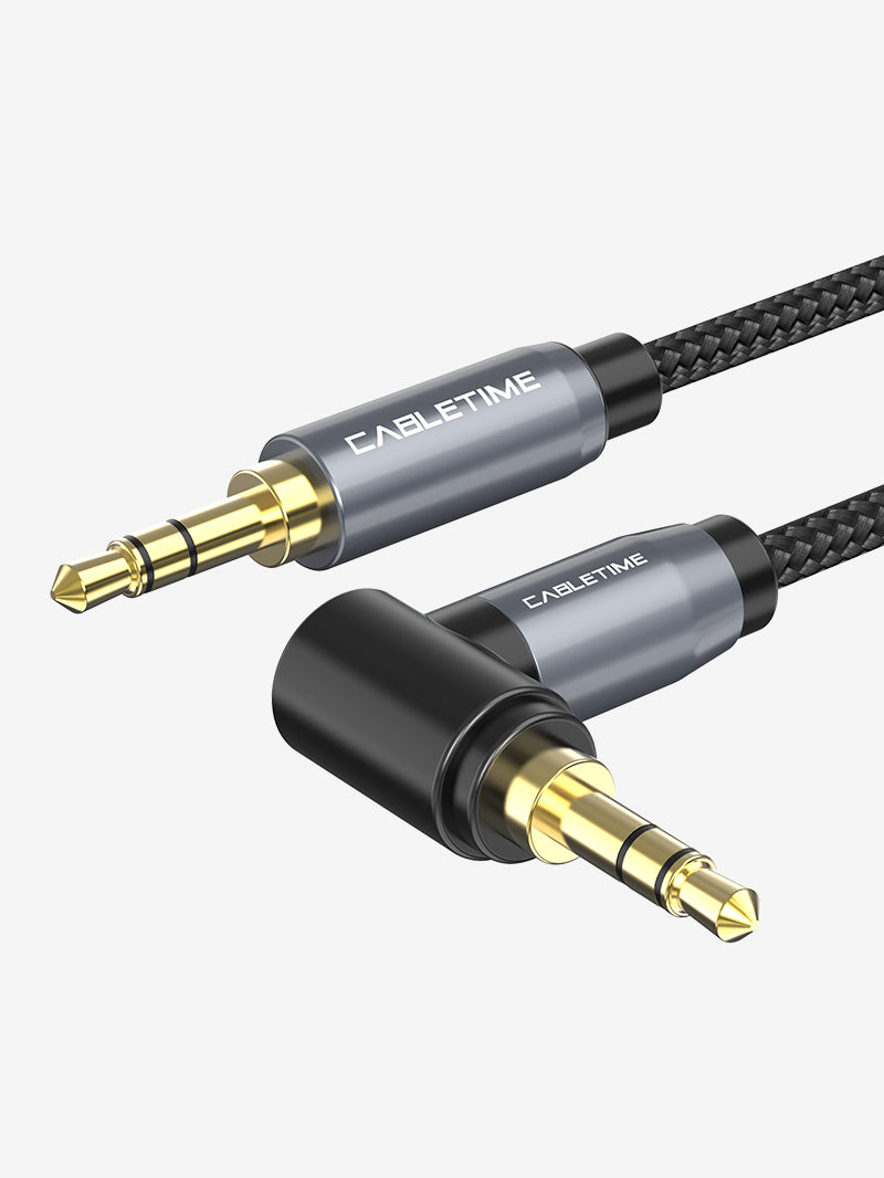CABLETIME 3.5MM 90 Degree Right Angle Audio Aux Cable Cord