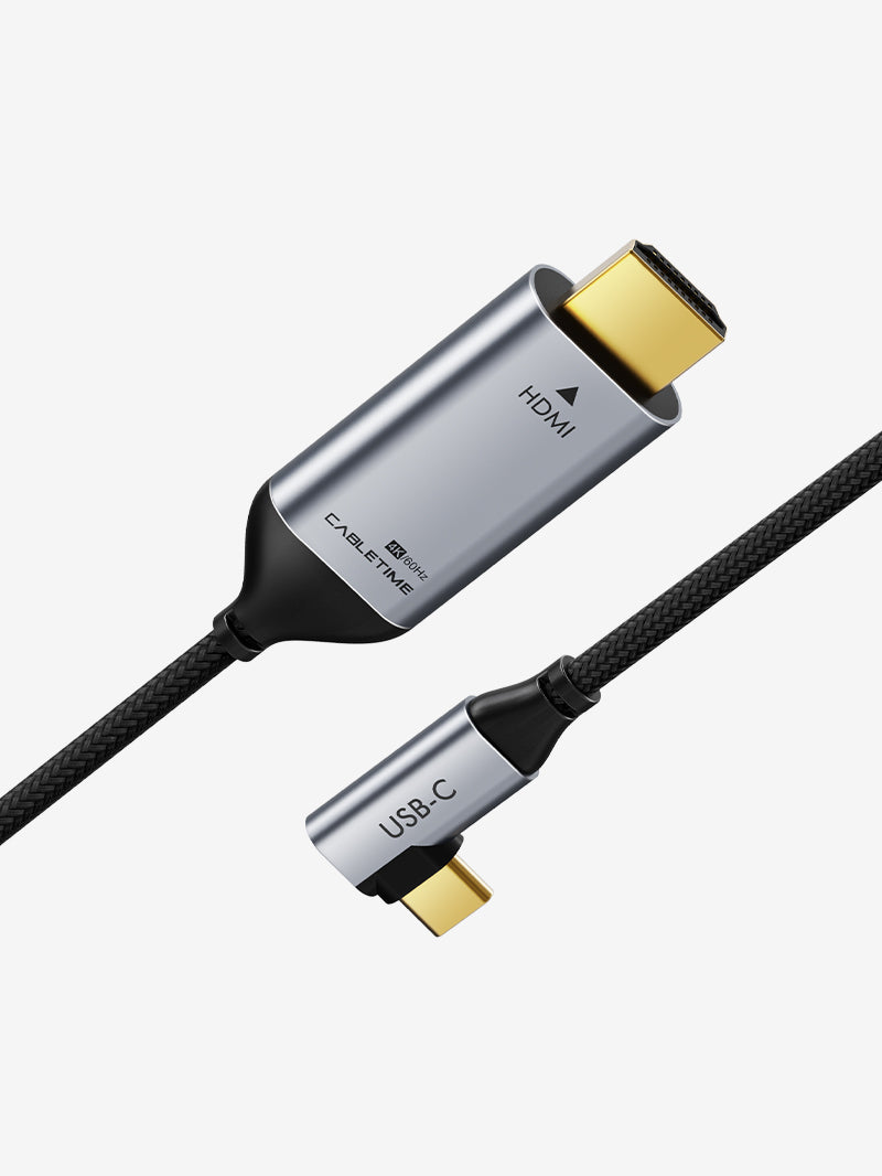 CABLETIME USB-C to HDMI Cable 4K 60hz Right Angle for MacBook Pro