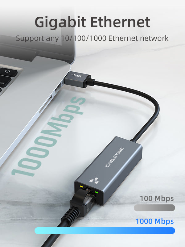 CABLETIME USB 3.0 to Gigabit Ethernet Adapter support any 10/100/1000 Ethernet network