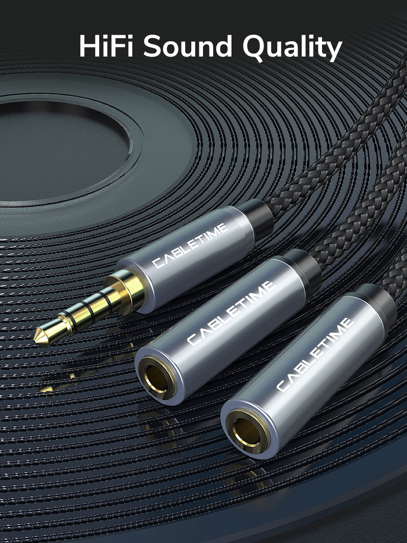 CABLETIME 3.5MM Male to Dual RCA Female Audio Cable Y Adapter with HiFi Sound Quality