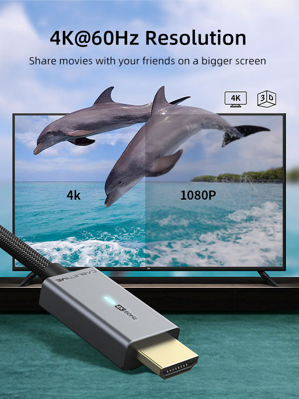 CABLETIME Mini DisplayPort to HDMI Cable for 4K@60Hz Resolution