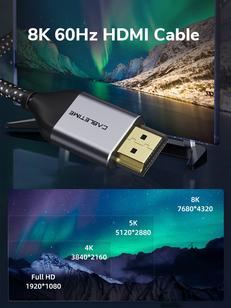 CABLETIME High Speed Ultra Thin HDMI 2.1 Cable with 8K 60Hz display