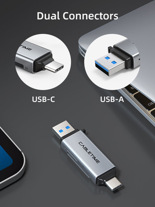CABLETIME OTG USB C 3.0 Sd Tf Card Reader with USB C and USB A connector