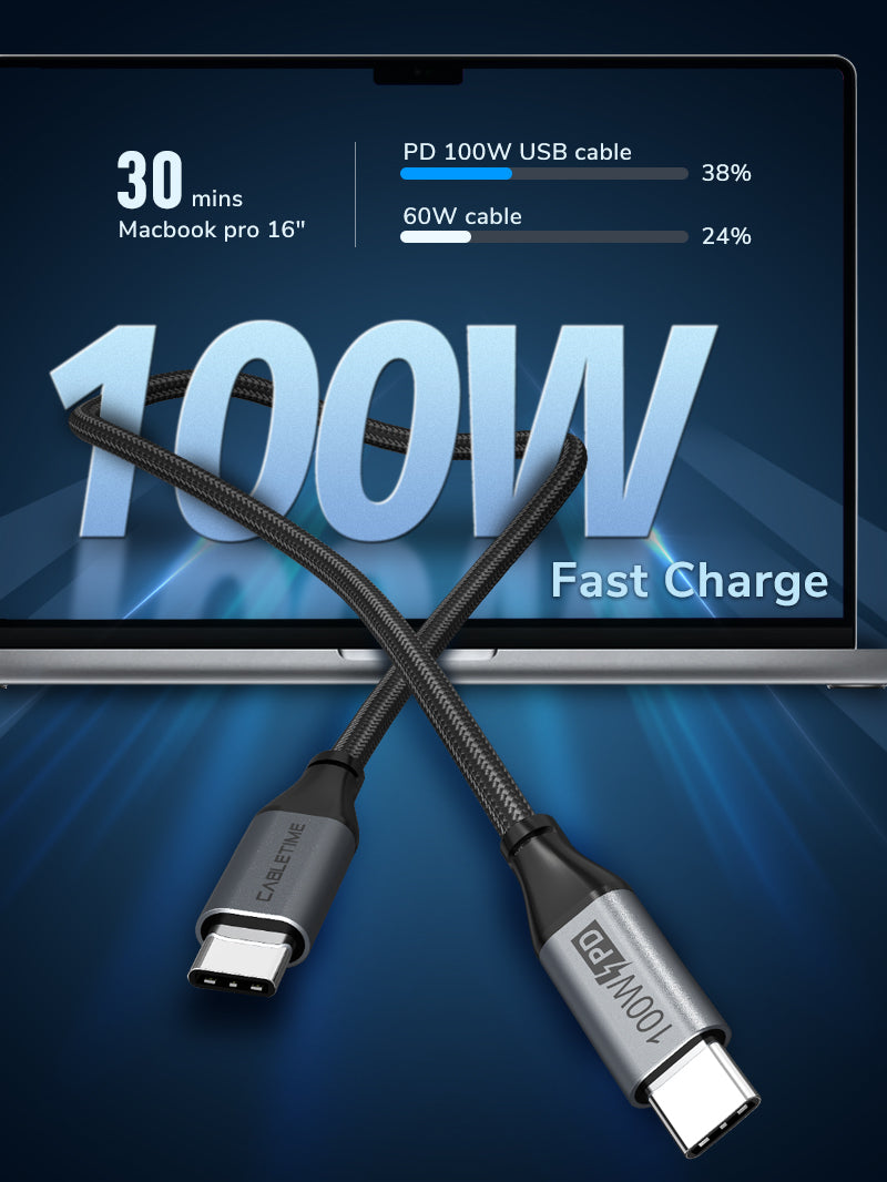 CABLETIME Fast Charging 100W USB Type-C to USB Type-C 2.0 Charger Cable