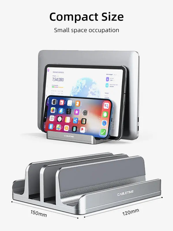 CABLETIME Aluminum Dual Vertical Stand Holder For Laptop with compact size