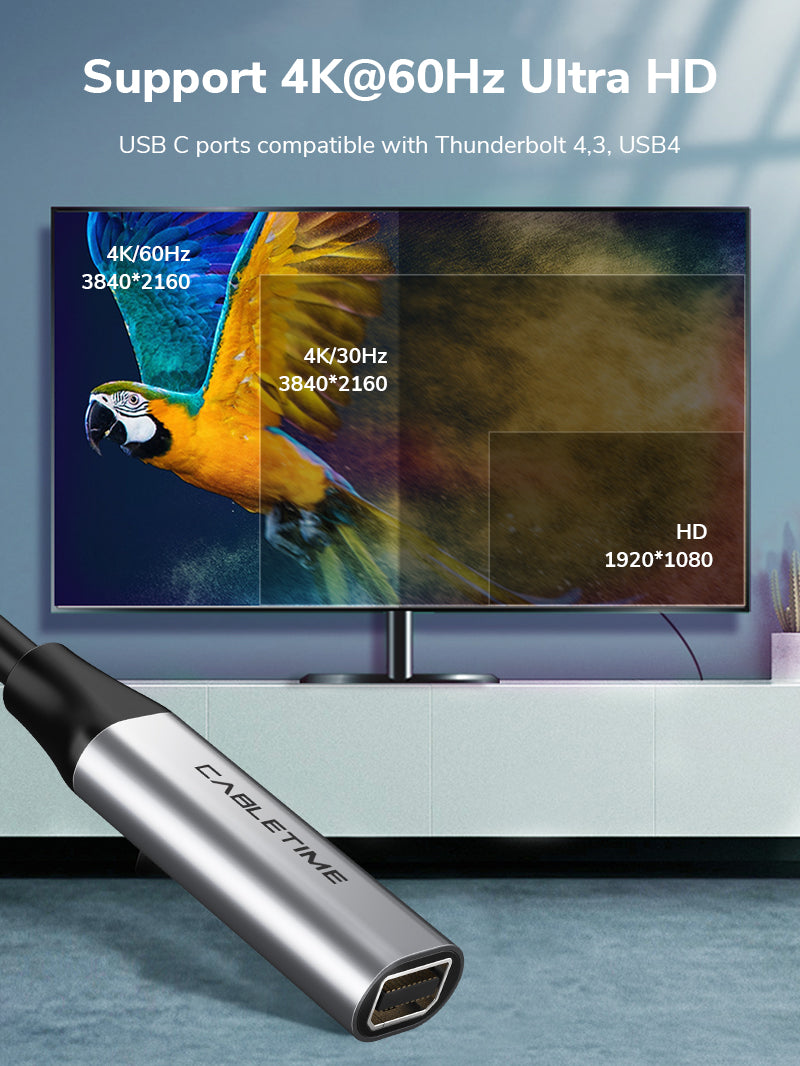 CABLETIME USB Type C to Mini DisplayPort Adapter 4K 60Hz support 4K@6OHz Ultra HD