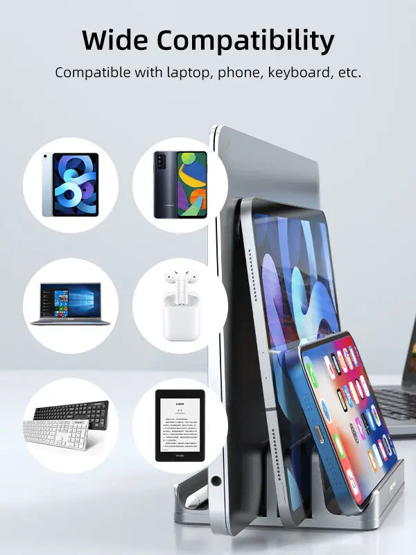 CABLETIME Aluminum Dual Vertical Stand Holder For Laptop, phone, tablet