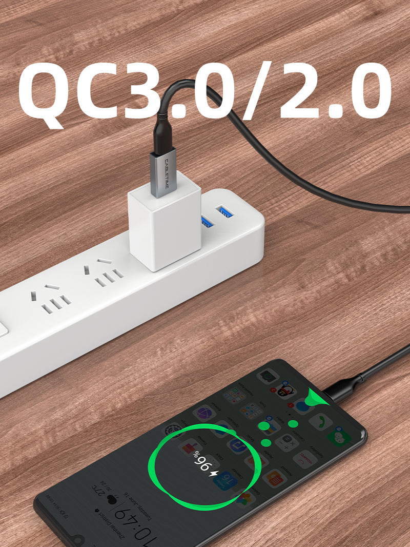 CABLETIME USB 3.0 A Male to USB-C Female OTG Adapter support QC3.0/2.0