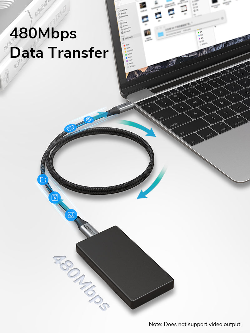 CABLETIME 100W USB Type-C to USB Type-C 2.0 Charger Cable offer 480Mbps Data Transfer