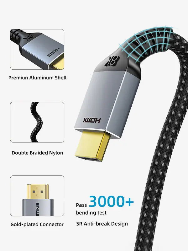 CABLETIME 8K HDMI 2.1 cable 48Gbps with Braided wire, 24K gold plated connector