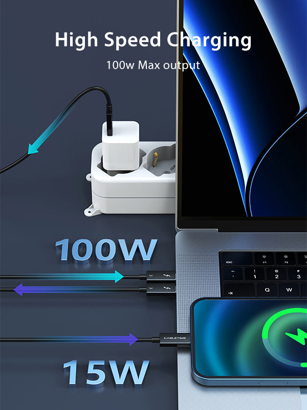 CABLETIME Intel Certified Thunderbolt 3 USB C Cable with max 100w fast charging
