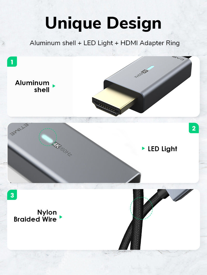 Mini DP to HDMI Cable 4K 30Hz with LED Indicator Light