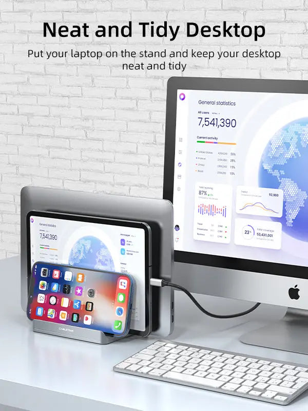 CABLETIME Aluminum Dual Vertical Stand Holder orgnaize tidy desk
