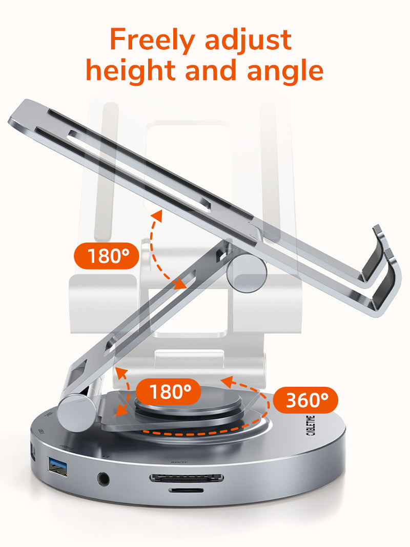 CABLETIME 360 degree adjsutable 8 IN 1 Aluminum USB C Hub & Stand for iPad Pro