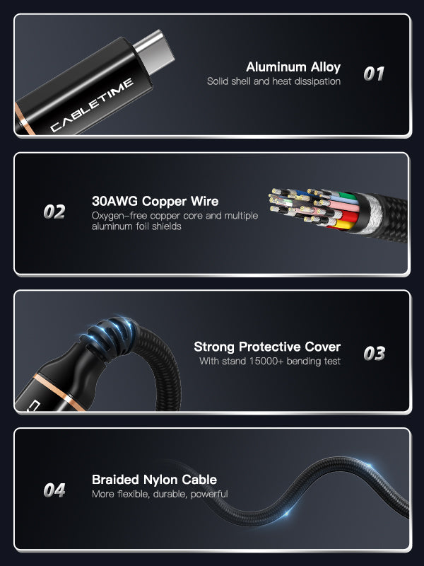 CABLETIME USB-IF Certified USB4 Cable Braided Aluminum Alloy shell