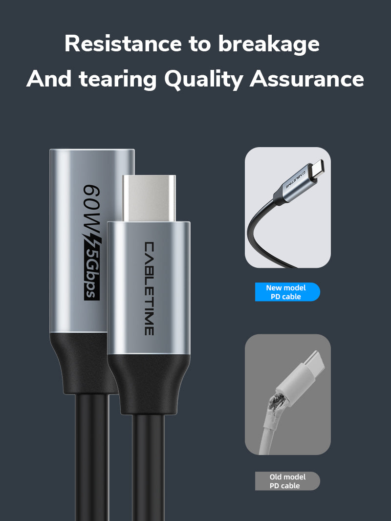 CABLETIME USB 3.0 Type C Male to Female Extension Cable Resistance to breakage