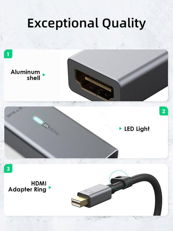 CABLETIME 4K Mini DP DisplayPort to HDMI Adapter with Exceptional Quality