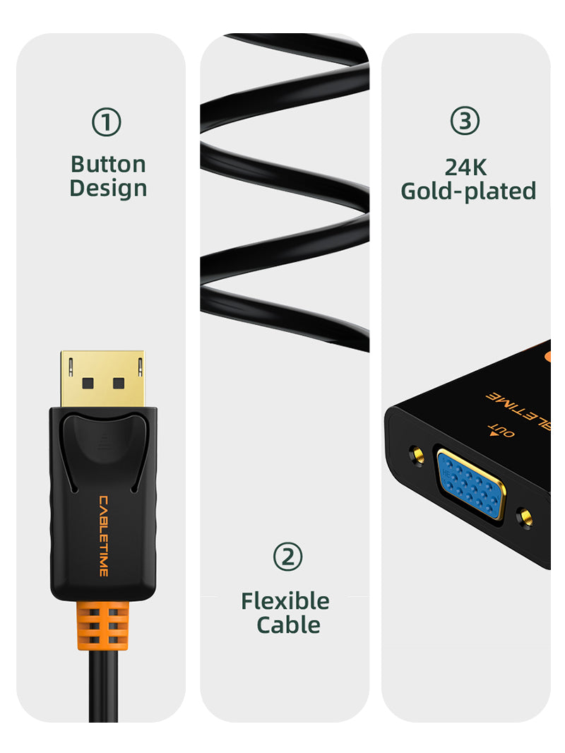 DisplayPort DP to VGA Adapter 1080P 60Hz