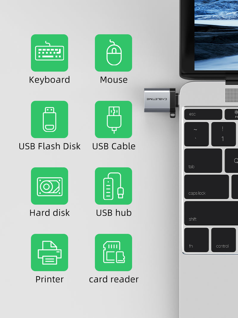 CABLETIME USB Type C Male to USB 3.0 Female OTG Adapter for Keyboard USB Flash Disk Hard disk Printer