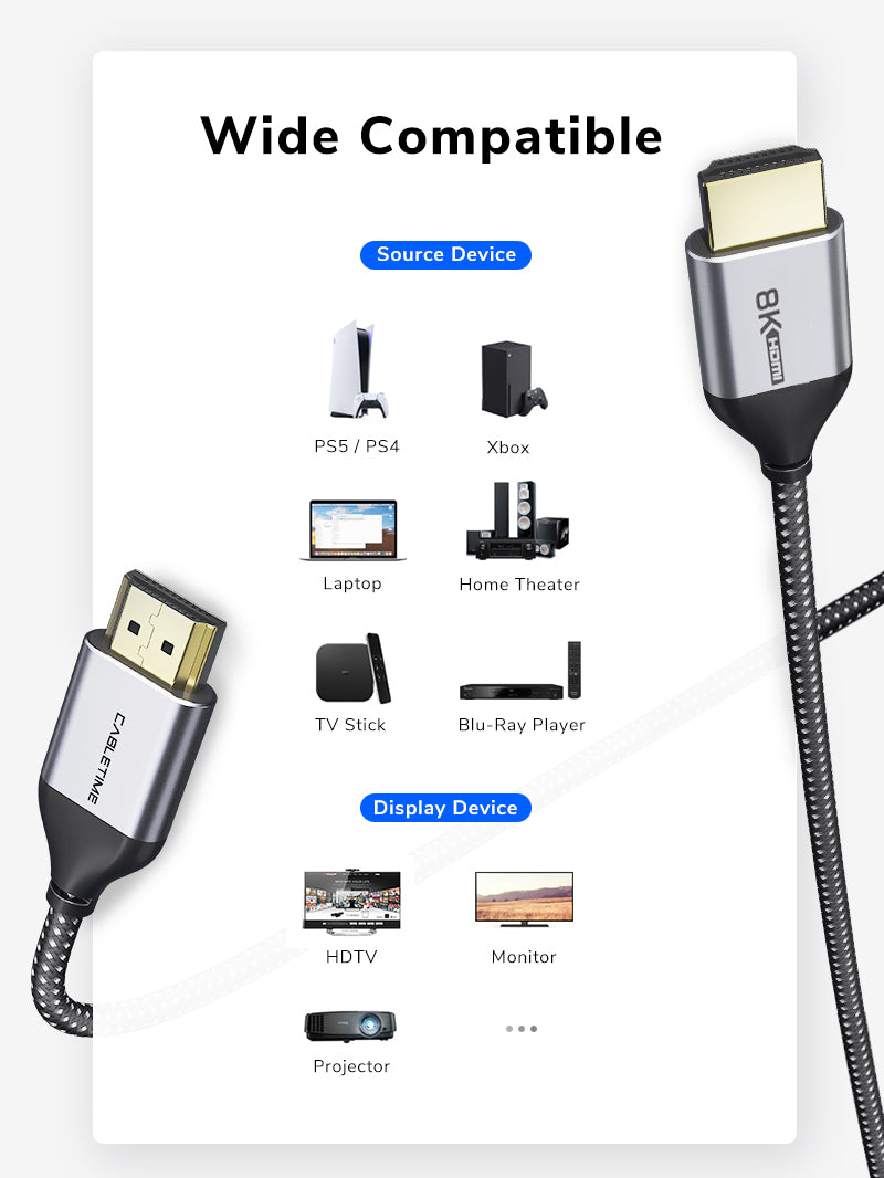 CABLETIME High Speed 8K Ultra Thin HDMI 2.1 Cable for PS5 Laptop Home Theater