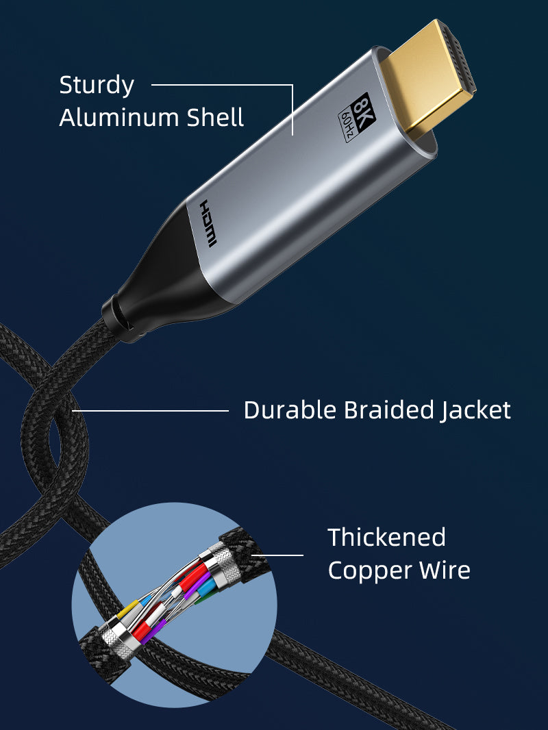 Durable CABLETIME 8K 60Hz USB Type C to HDMI 2.1 Cable