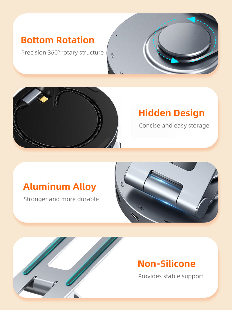 CABLETIME Hidden Design 8 IN 1 Aluminum USB C Hub & Stand for iPad Pro deatils