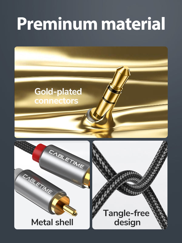 Durable CABLETIME 3.5 MM Audio Jack to 2 RCA Audio Cable