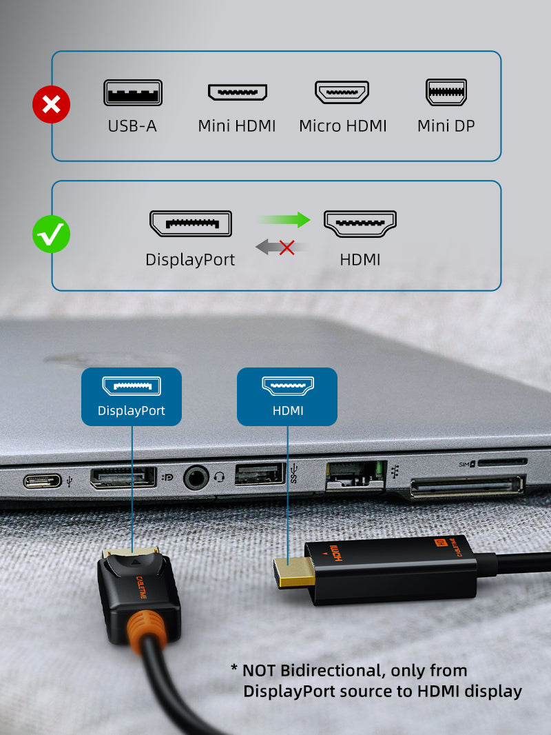 CABLETIME DisplayPort to HDMI Cord Male DP to Male HDMI Cable, unbidriection