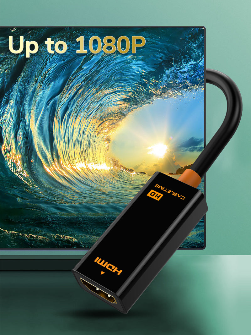 CABLETIME DP Male to HDMI Female Adaptor Converter support up to 1080P