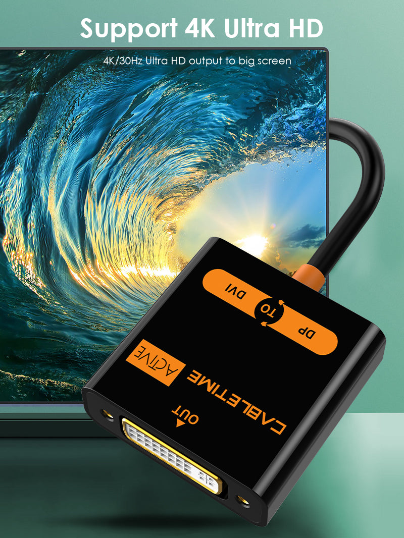CABLETIME DisplayPort to DVI Active Adapter Converter 4K 30Hz