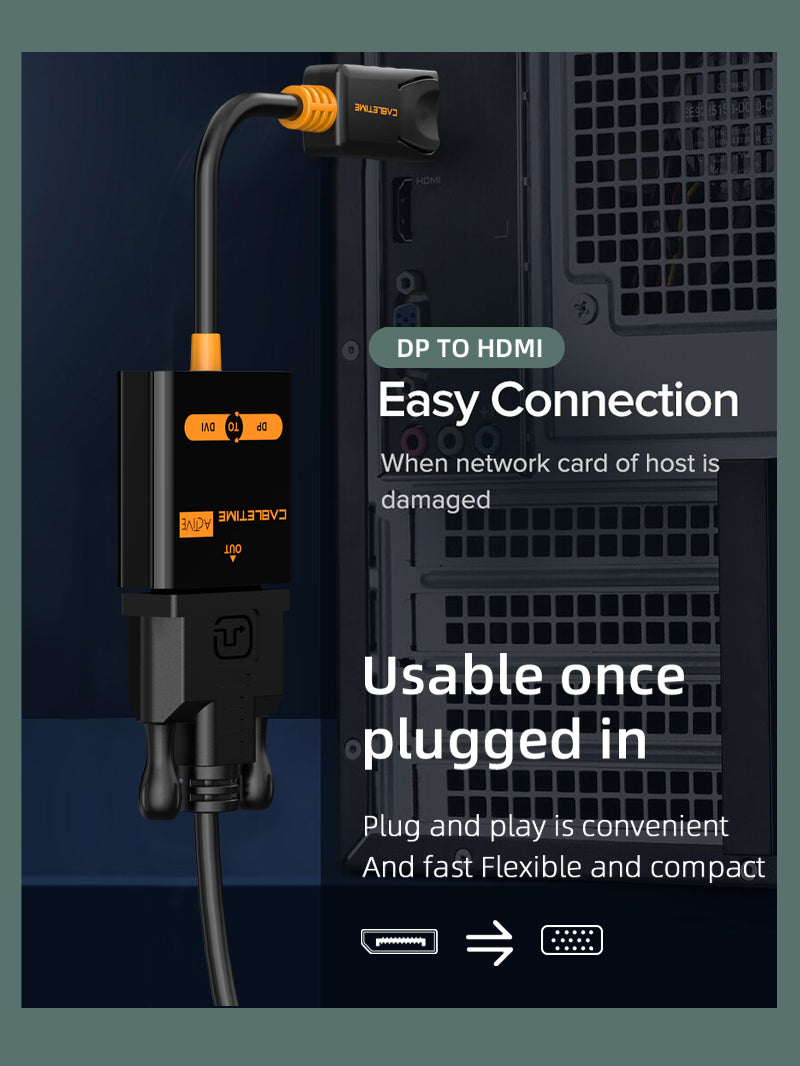 CABLETIME DisplayPort to DVI Active Adapter Converter with better heat dissipation