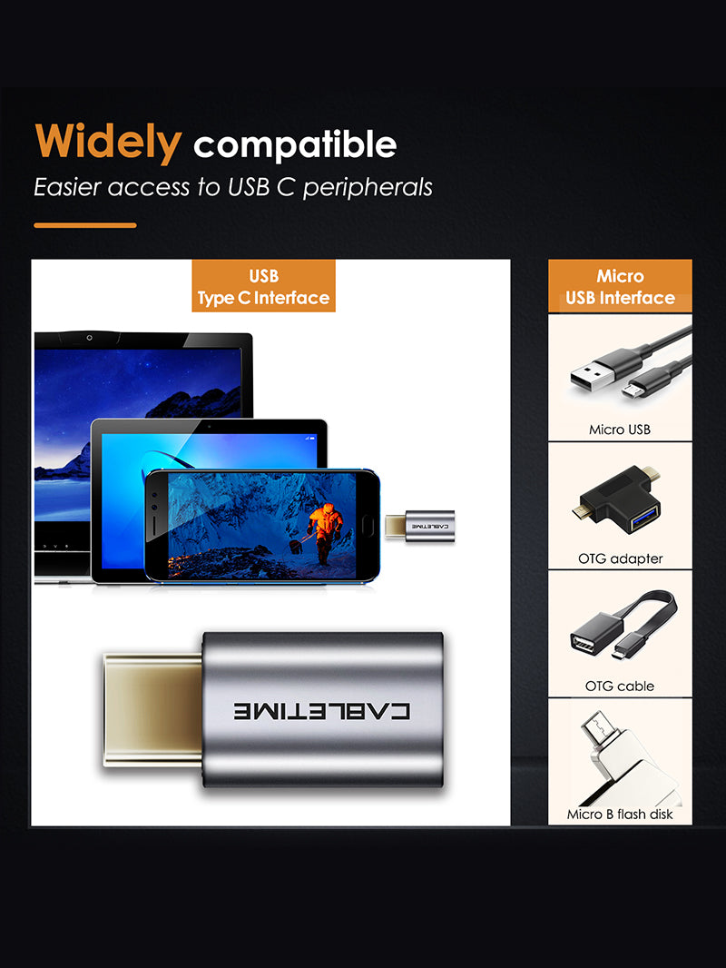 CABLETIME USB C Male to Micro B Female Adapter for laptop, tablet and smartphone