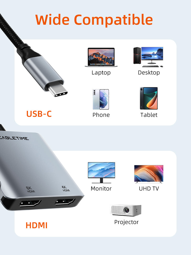 CABLETIME 8K USB C to Dual HDMI APPLICATION