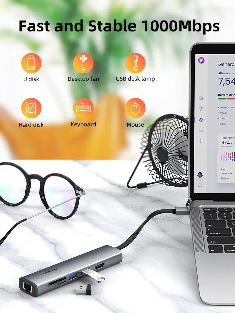 Slim 7-in-1 USB C Hub for Macbook Pro