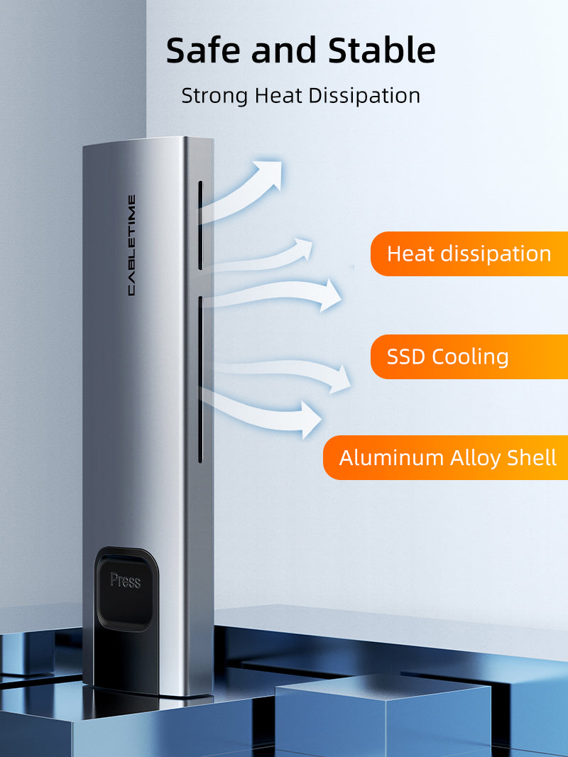 CABLETIME USB 3.0 Gen1 Type-c to M.2 SATA SSD Enclosure with Strong Heat Dissipation