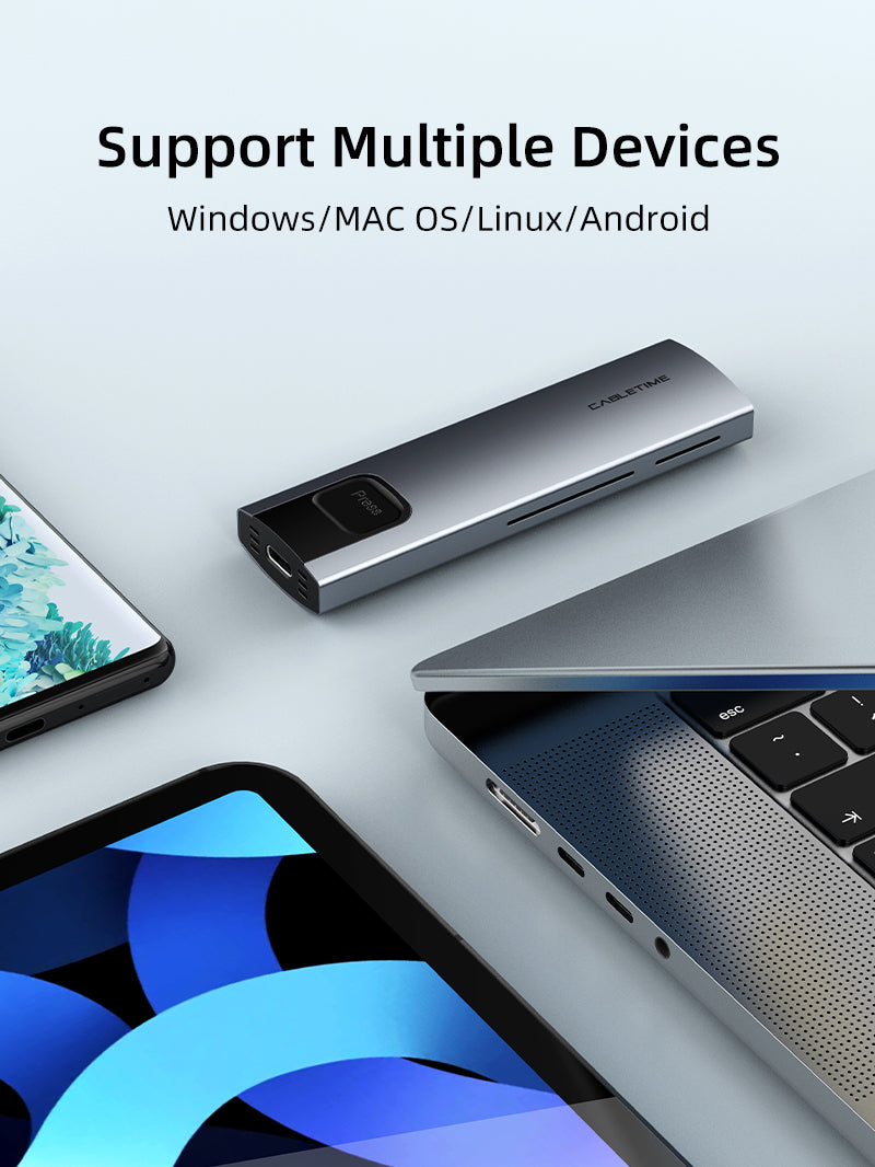 CABLETIME USB 3.0 Gen1 Type-c to M.2 SATA SSD Enclosure Support Multiple Devices