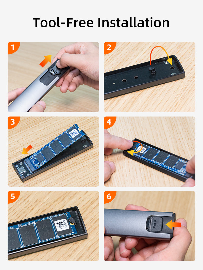 CABLETIME USB 3.0 Gen1 Type-c to M.2 SATA SSD Enclosure Installation