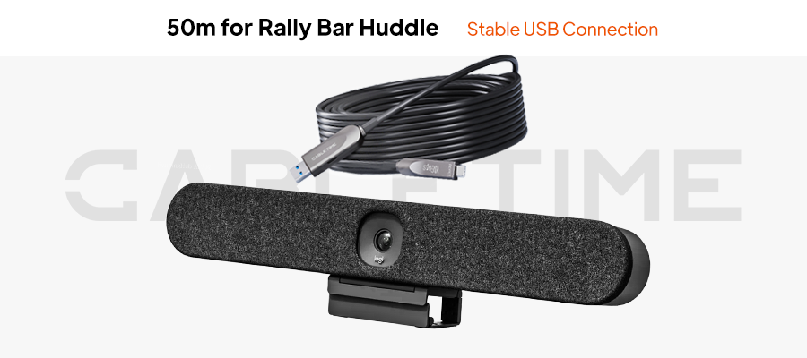 Logitech Rally Bar Huddle with the CABLETIME 50m USB-A-to-USB-C active optical cable