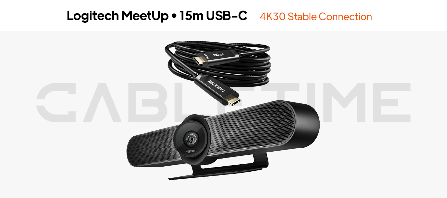 Logitech MeetUp with the CABLETIME 15m USB-C active optical data cable