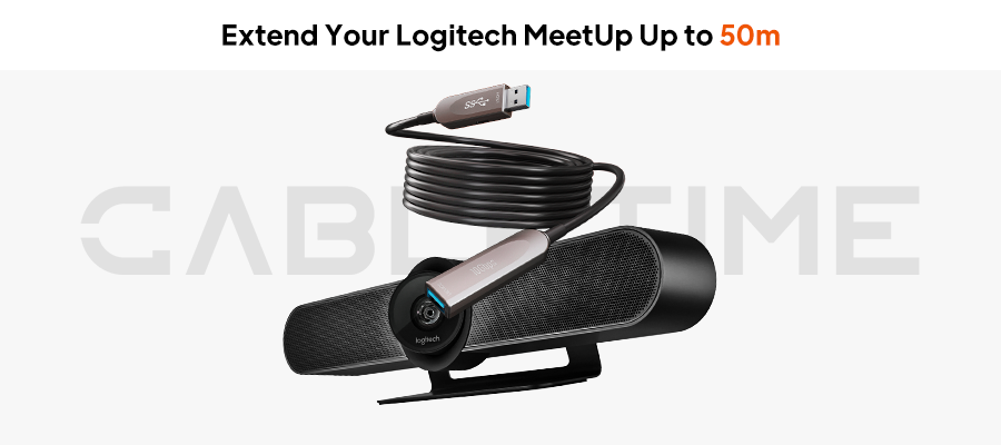 Logitech MeetUp with the CABLETIME 50m USB-A male-to-female optical extension